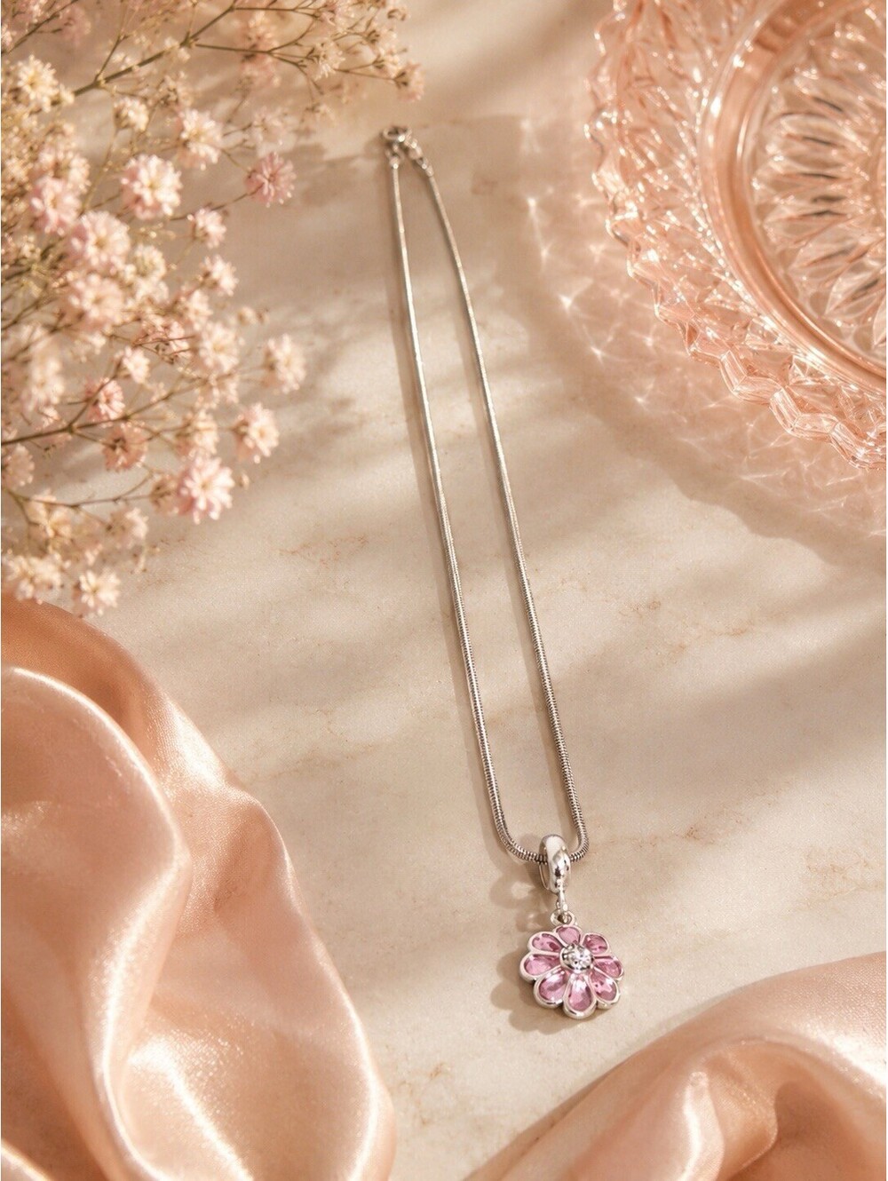 VTG Pink Petal Rose Pendant Monet Necklace